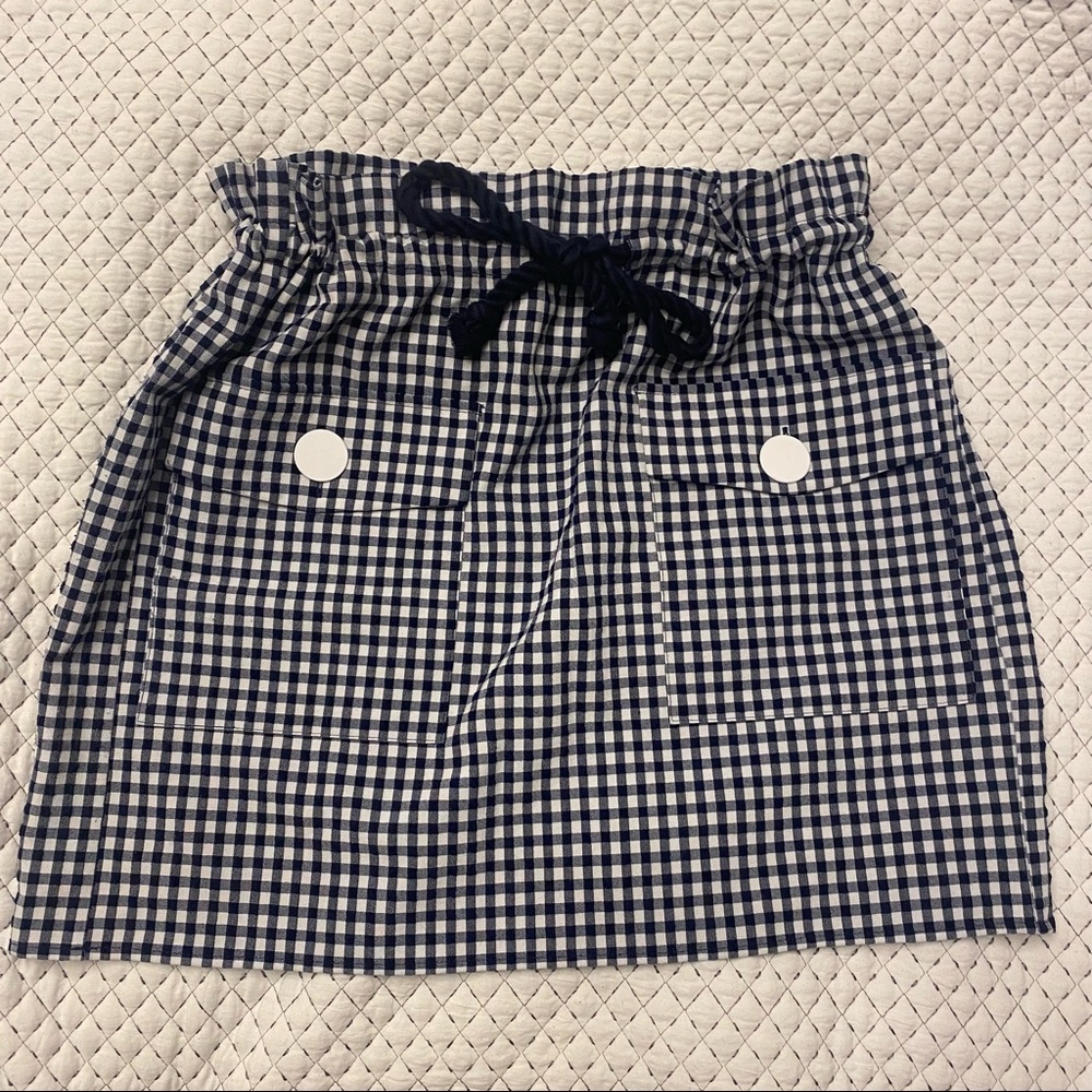 Zara Navy Gingham Drawstring mini skirt